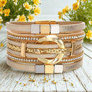 Pulseira Anjo Divino | Couro Multicamadas & Joias Alinhadas