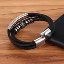 Pulseira Valiant Ring | Couro Multicamadas & Anel de Aço