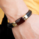 Pulseira Magnum | Couro Trançado & Pedra Geométrica