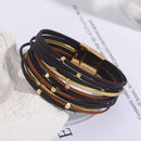 Pulseira Fios Nobres | Tiras de Couro & Contas Douradas