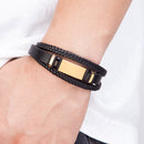 Pulseira Centurion | Couro Triplo & Barra de Aço