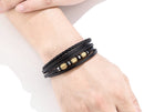 Pulseira Argos | Couro Multicamadas &  Argolas Metálicas
