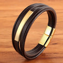 Pulseira Eixo de Aço | Couro Multicamadas & Estilo Minimalista
