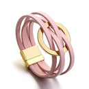 Pulseira Solarie | Couro Envoltório & Elo Dourado