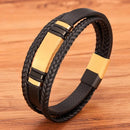 Pulseira Centurion | Couro Triplo & Barra de Aço