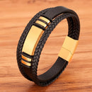 Pulseira Centurion | Couro Triplo & Barra de Aço
