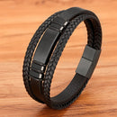 Pulseira Centurion | Couro Triplo & Barra de Aço