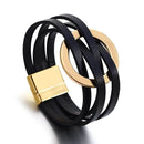 Pulseira Solarie | Couro Envoltório & Elo Dourado