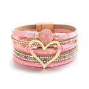 Pulseira Lumina Love | Couro Multicamadas & Coração Dourado