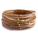 Pulseira Fios Nobres | Tiras de Couro & Contas Douradas
