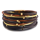 Pulseira Fios Nobres | Tiras de Couro & Contas Douradas