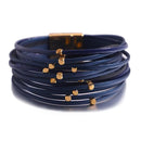 Pulseira Fios Nobres | Tiras de Couro & Contas Douradas