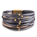 Pulseira Fios Nobres | Tiras de Couro & Contas Douradas