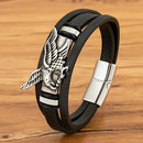 Pulseira Sky Hunter | Águia de Aço & Couro Triplo