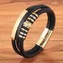 Pulseira Valiant Ring | Couro Multicamadas & Anel de Aço