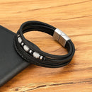 Pulseira Argos | Couro Multicamadas &  Argolas Metálicas