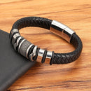 Pulseira Iron Link | Couro Trançado & Correntes de Aço