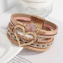Pulseira Lumina Love | Couro Multicamadas & Coração Dourado