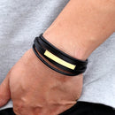 Pulseira Eixo de Aço | Couro Multicamadas & Estilo Minimalista