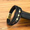 Pulseira Argos | Couro Multicamadas &  Argolas Metálicas