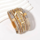 Pulseira Anjo Divino | Couro Multicamadas & Joias Alinhadas