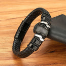 Pulseira Iron Link | Couro Trançado & Correntes de Aço