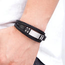 Pulseira Centurion | Couro Triplo & Barra de Aço