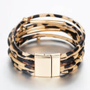 Pulseira Luxury Panther | Couro Multicamadas & Design de Leopardo