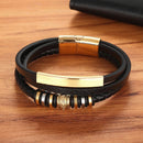 Pulseira Valiant Ring | Couro Multicamadas & Anel de Aço
