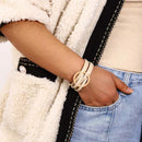 Pulseira Solarie | Couro Envoltório & Elo Dourado