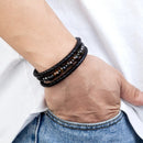 Pulseira Vulcano | Couro Triplo & Contas de Pedra Natural