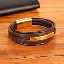 Pulseira Eixo de Aço | Couro Multicamadas & Estilo Minimalista