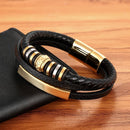 Pulseira Valiant Ring | Couro Multicamadas & Anel de Aço