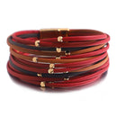 Pulseira Fios Nobres | Tiras de Couro & Contas Douradas