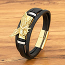 Pulseira Sky Hunter | Águia de Aço & Couro Triplo
