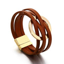 Pulseira Solarie | Couro Envoltório & Elo Dourado