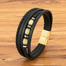 Pulseira Argos | Couro Multicamadas &  Argolas Metálicas