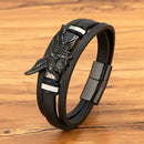 Pulseira Sky Hunter | Águia de Aço & Couro Triplo