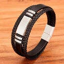 Pulseira Centurion | Couro Triplo & Barra de Aço