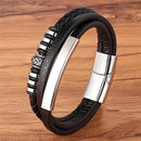 Pulseira Valiant Ring | Couro Multicamadas & Anel de Aço