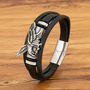 Pulseira Sky Hunter | Águia de Aço & Couro Triplo