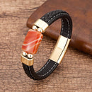 Pulseira Magnum | Couro Trançado & Pedra Geométrica