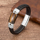 Pulseira Magnum | Couro Trançado & Pedra Geométrica