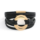 Pulseira Laço Solar | Couro Envoltório & Círculos Dourados