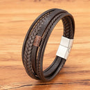 Pulseira Brave Wolf | Couro Multicamadas & Design Rústico