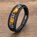 Pulseira Double Orion | Couro Triplo & Pedra Natural