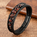 Pulseira Vulcano | Couro Triplo & Contas de Pedra Natural