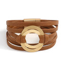 Pulseira Laço Solar | Couro Envoltório & Círculos Dourados