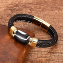 Pulseira Magnum | Couro Trançado & Pedra Geométrica