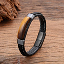 Pulseira Tauren | Couro Trançado & Pedra Natural